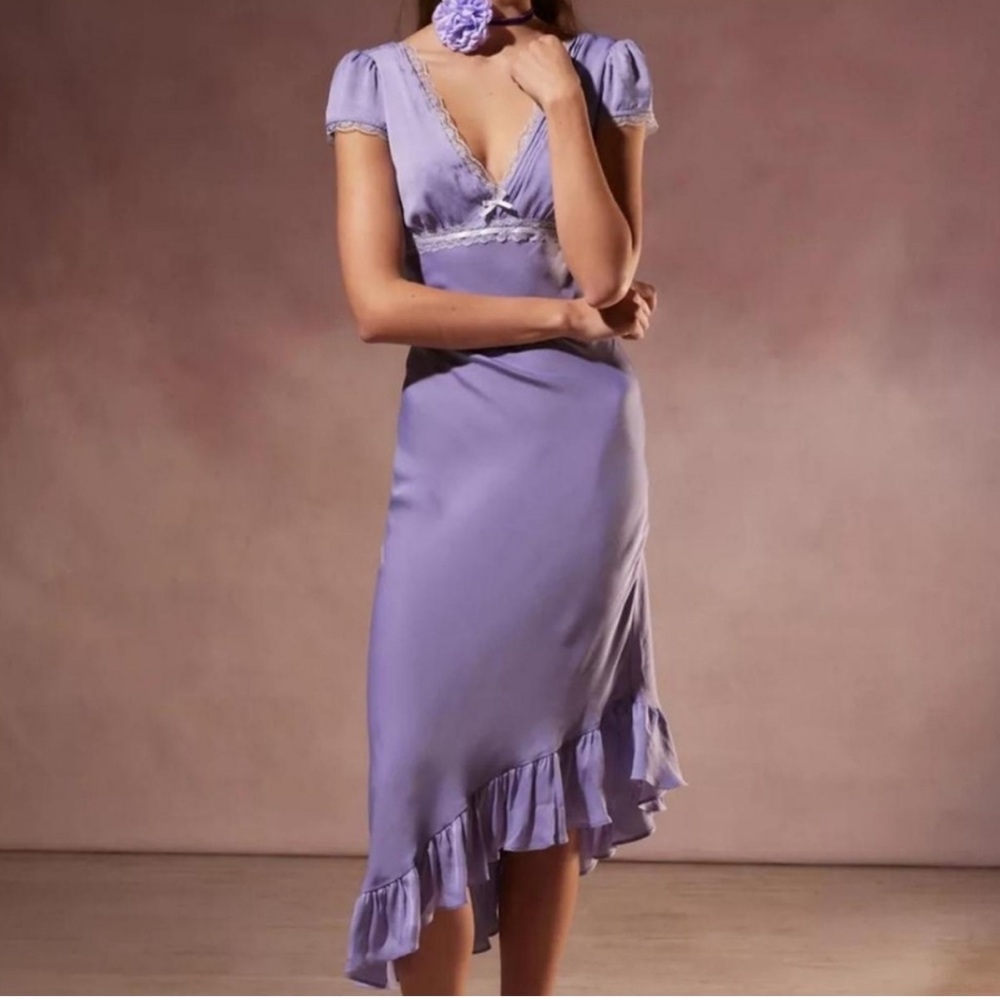 Kimchi Blue Lilac Asymmetrical Ruffle Midi Dress